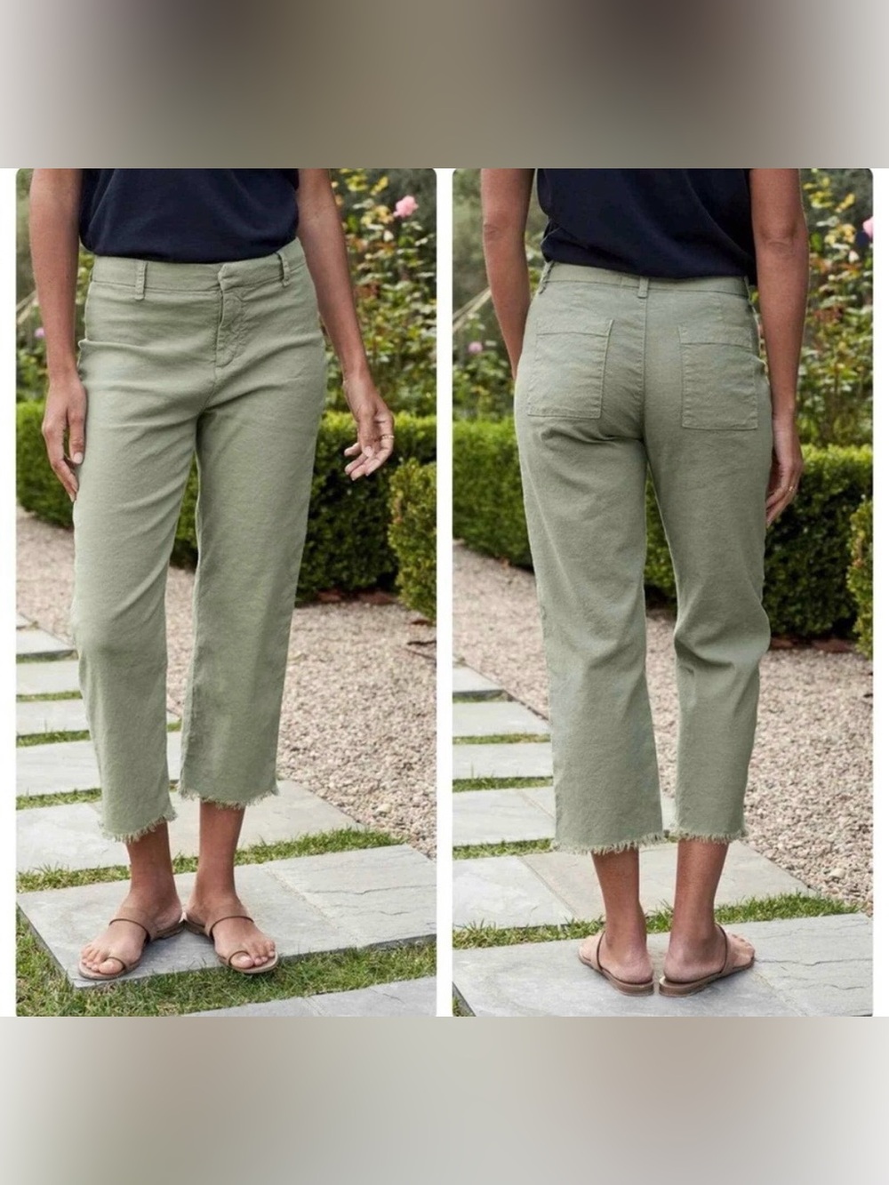 Frank & Eileen Olive-Sage Linen Trousers